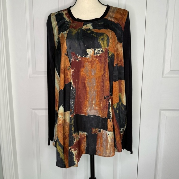 Simply Vera Orange and Black Graphic Asymmetrical Relaxed Blouses size L - Picture 1 of 12